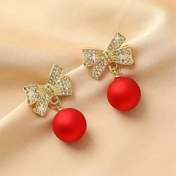 Red Ornament Rhinestone Earrings - Picture 8 of 9